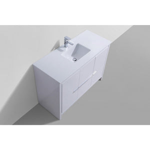 Kubebath AD648SGW Dolce 48″ High Gloss White Modern Bathroom Vanity with White Quartz Counter-Top