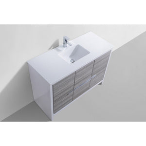 Kubebath AD648SHG Dolce 48″ Ash Gray Modern Bathroom Vanity with White Quartz Counter-Top