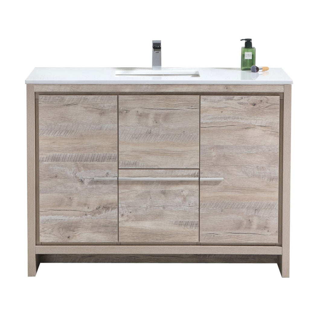 Kubebath AD648SNW Dolce 48″ Nature Wood Modern Bathroom Vanity with White Quartz Counter-Top