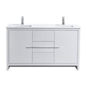 Kubebath AD660DGW Dolce 60″ Double Sink High Gloss White Modern Bathroom Vanity with White Quartz Counter-Top