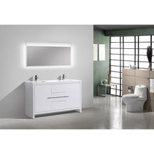 Load image into Gallery viewer, Kubebath AD660DGW Dolce 60″ Double Sink High Gloss White Modern Bathroom Vanity with White Quartz Counter-Top