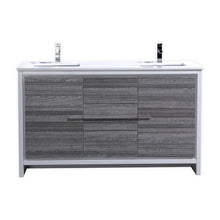 Load image into Gallery viewer, Kubebath AD660DHG Dolce 60″ Double Sink Ash Gray Modern Bathroom Vanity with White Quartz Counter-Top