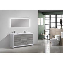 Load image into Gallery viewer, Kubebath AD660DHG Dolce 60″ Double Sink Ash Gray Modern Bathroom Vanity with White Quartz Counter-Top