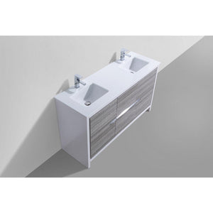 Kubebath AD660DHG Dolce 60″ Double Sink Ash Gray Modern Bathroom Vanity with White Quartz Counter-Top