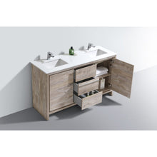 Load image into Gallery viewer, Kubebath AD660DNW Dolce 60″ Double Sink Nature Wood Modern Bathroom Vanity with White Quartz Counter-Top