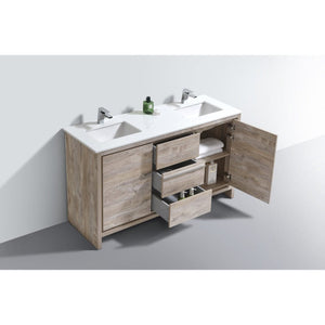 Kubebath AD660DNW Dolce 60″ Double Sink Nature Wood Modern Bathroom Vanity with White Quartz Counter-Top