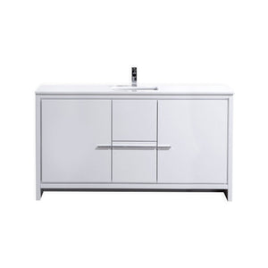 Kubebath AD660SGW Dolce 60″ High Gloss White Modern Bathroom Vanity with White Quartz Counter-Top