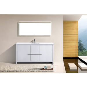 Kubebath AD660SGW Dolce 60″ High Gloss White Modern Bathroom Vanity with White Quartz Counter-Top