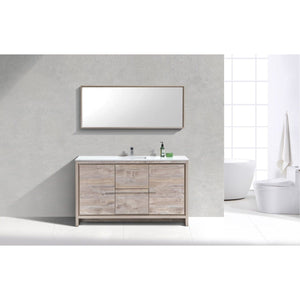 Kubebath AD660SNW Dolce 60″ Nature Wood Modern Bathroom Vanity with White Quartz Counter-Top