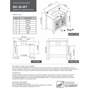 Design Element BK-36-WT Burbank 36" Single Vanity in White