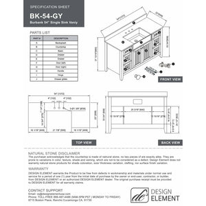 Design Element BK-54-GY Burbank 54" Single Vanity in Gray