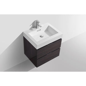 Kubebath BSL24-HGGO Bliss 24" High Gloss Gray Oak Wall Mount Modern Bathroom Vanity