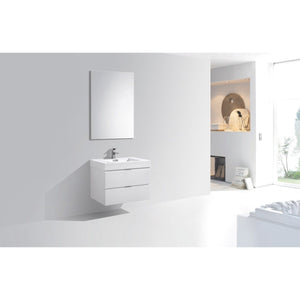 Kubebath BSL30-GW Bliss 30" High Gloss White Wall Mount Modern Bathroom Vanity