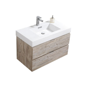 Kubebath BSL36-NW Bliss 36" Nature Wood Wall Mount Modern Bathroom Vanity