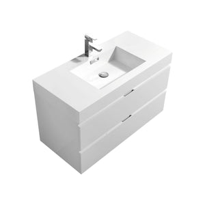 Kubebath BSL40-GW Bliss 40" High Gloss White Wall Mount Modern Bathroom Vanity