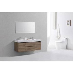 Kubebath BSL60D-BTN Bliss 60" Double  Sink Butternut Wall Mount Modern Bathroom Vanity