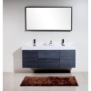 Kubebath BSL60D-GO Bliss 60" Double Sink Gray Oak Wall Mount Modern Bathroom Vanity