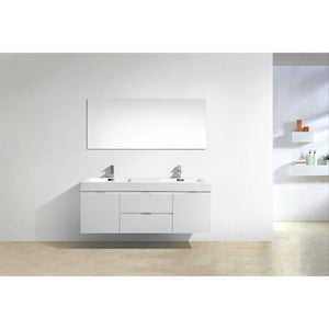 Kubebath BSL60D-GW Bliss 60" Double Sink High Gloss White Wall Mount Modern Bathroom Vanity