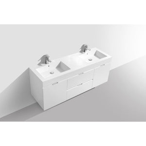 Kubebath BSL60D-GW Bliss 60" Double Sink High Gloss White Wall Mount Modern Bathroom Vanity