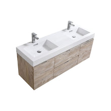 Load image into Gallery viewer, Kubebath BSL60D-NW Bliss 60&quot; Double  Sink Nature Wood Wall Mount Modern Bathroom Vanity