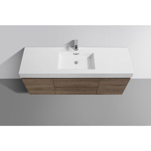 Kubebath BSL60S-BTN Bliss 60" Single Sink Butternut Wall Mount Modern Bathroom Vanity