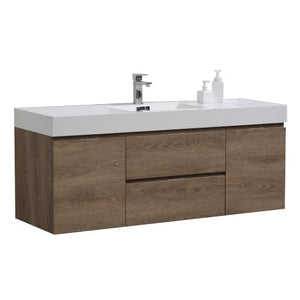 Kubebath BSL60S-BTN Bliss 60" Single Sink Butternut Wall Mount Modern Bathroom Vanity