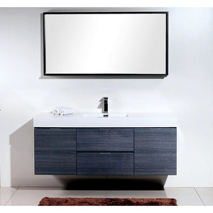 Kubebath BSL60S-GO Bliss 60" Single Sink Gray Oak Wall Mount Modern Bathroom Vanity