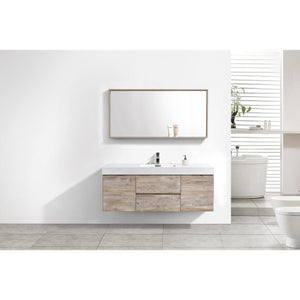 Kubebath BSL60S-NW Bliss 60" Single Sink Nature Wood Wall Mount Modern Bathroom Vanity