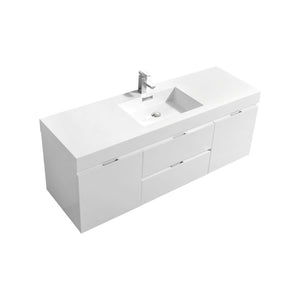 Kubebath BSL60S-GW Bliss 60" Single Sink High Gloss White Wall Mount Modern Bathroom Vanity