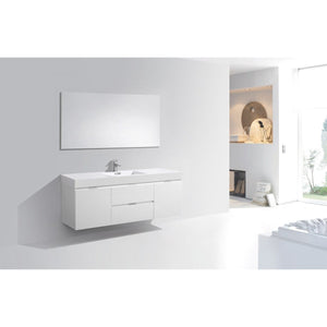 Kubebath BSL60S-GW Bliss 60" Single Sink High Gloss White Wall Mount Modern Bathroom Vanity