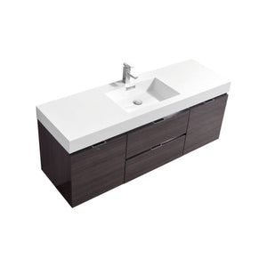 Kubebath BSL60S-HGGO Bliss 60" Single Sink High Gloss Gray Oak Wall Mount Modern Bathroom Vanity