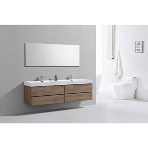 Kubebath BSL72D-BTN Bliss 72" Double Sink Butternut Wall Mount Modern Bathroom Vanity