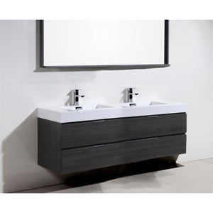 Kubebath BSL72D-GO Bliss 72" Double Sink Gray Oak Wall Mount Modern Bathroom Vanity