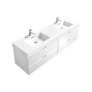 Kubebath BSL72D-GW Bliss 72" Double Sink High Gloss White Wall Mount Modern Bathroom Vanity