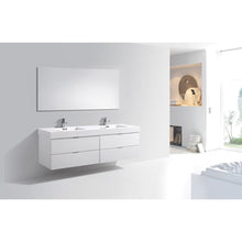 Load image into Gallery viewer, Kubebath BSL72D-GW Bliss 72&quot; Double Sink High Gloss White Wall Mount Modern Bathroom Vanity