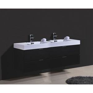 Kubebath BSL80D-BK Bliss 80" Double Sink Black Wall Mount Modern Bathroom Vanity