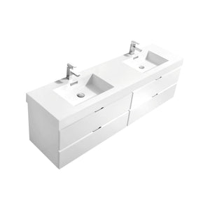 Kubebath BSL80D-GW Bliss 80" Double Sink High Gloss White Wall Mount Modern Bathroom Vanity