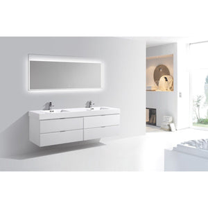 Kubebath BSL80D-GW Bliss 80" Double Sink High Gloss White Wall Mount Modern Bathroom Vanity