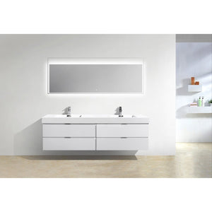 Kubebath BSL80D-GW Bliss 80" Double Sink High Gloss White Wall Mount Modern Bathroom Vanity