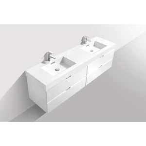 Kubebath BSL80D-GW Bliss 80" Double Sink High Gloss White Wall Mount Modern Bathroom Vanity