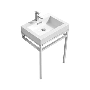 Kubebath CH24 Haus 24" Stainless Steel Console w/ White Acrylic Sink - Chrome