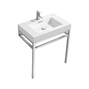 Kubebath CH30 Haus 30" Stainless Steel Console w/ White Acrylic Sink - Chrome