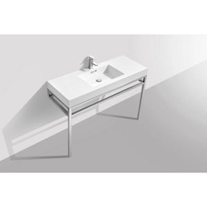 Kubebath CH48 Haus 48" Stainless Steel Console w/ White Acrylic Sink - Chrome