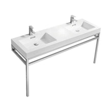 Load image into Gallery viewer, Kubebath CH60D Haus 60&quot; Double Sink Stainless Steel Console w/ White Acrylic Sink - Chrome