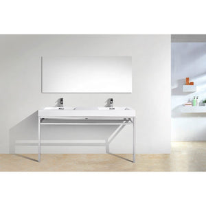 Kubebath CH60D Haus 60" Double Sink Stainless Steel Console w/ White Acrylic Sink - Chrome