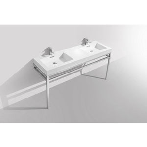 Kubebath CH60D Haus 60" Double Sink Stainless Steel Console w/ White Acrylic Sink - Chrome