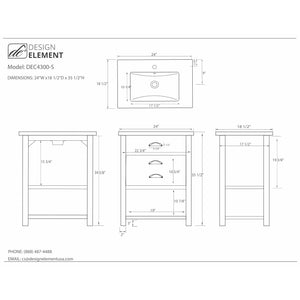 Design Element DEC4300-S Asbury 24" Single Sink Vanity in Natural