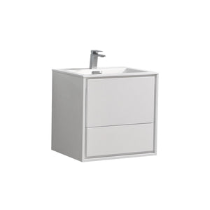 Kubebath DL24-GW DeLusso 24" High Glossy White Wall Mount Modern Bathroom Vanity