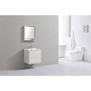 Kubebath DL24-GW DeLusso 24" High Glossy White Wall Mount Modern Bathroom Vanity