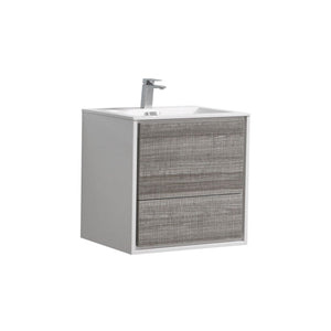 Kubebath DL24-HGASH DeLusso 24" Ash Gray Wall Mount Modern Bathroom Vanity